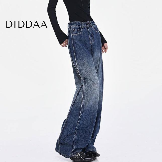 Black High-Waisted Loose Wide-Leg Jeans - S / Dark Blue - Women’s Jeans