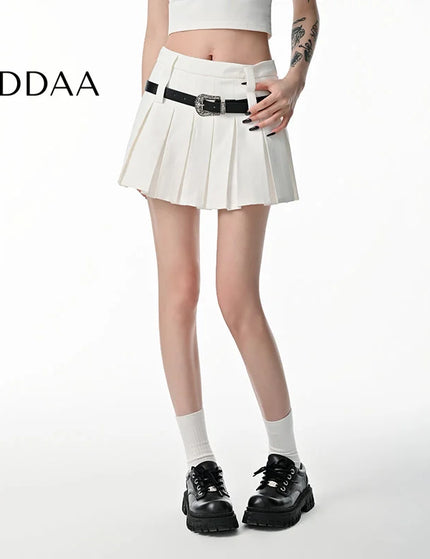 Black High-Waisted Pleated A-Line Skirt for Summer - S / White - Skirts