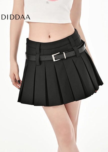 Black High-Waisted Pleated A-Line Skirt for Summer - Skirts