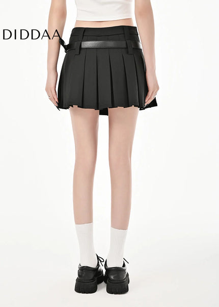 Black High-Waisted Pleated A-Line Skirt for Summer - Skirts