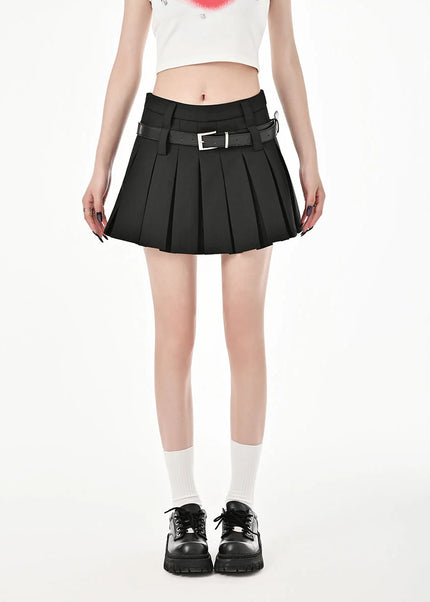 Black High-Waisted Pleated A-Line Skirt for Summer - Skirts