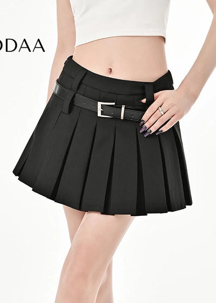 Black High-Waisted Pleated A-Line Skirt for Summer - Skirts