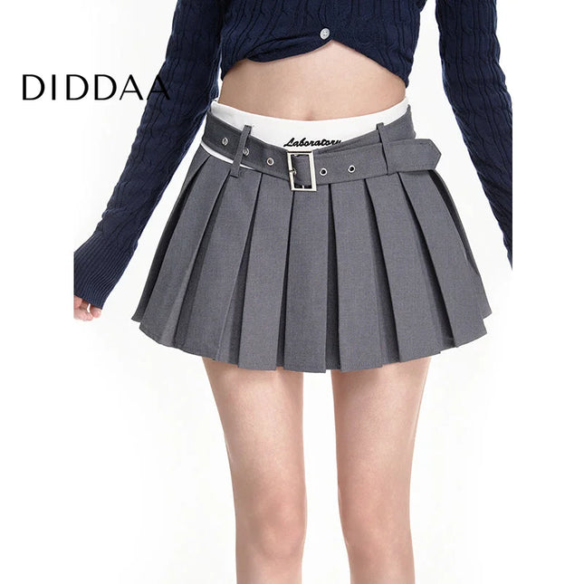 Black High-Waisted Pleated A-Line Skirt for Women - S / Grey - Skirts
