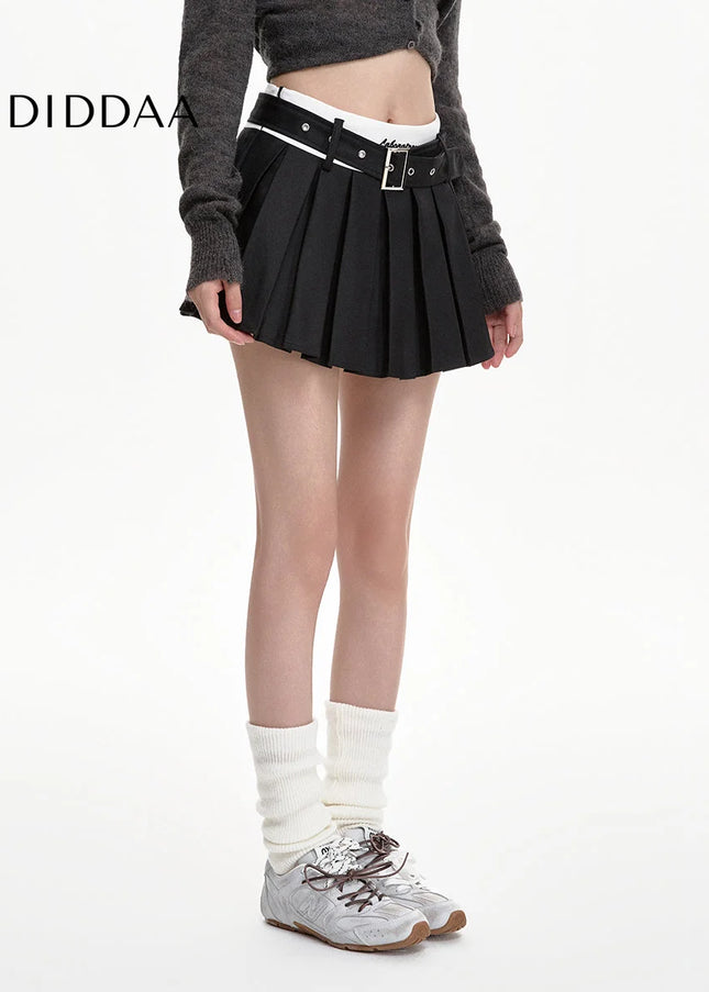 Black High-Waisted Pleated A-Line Skirt for Women - Skirts