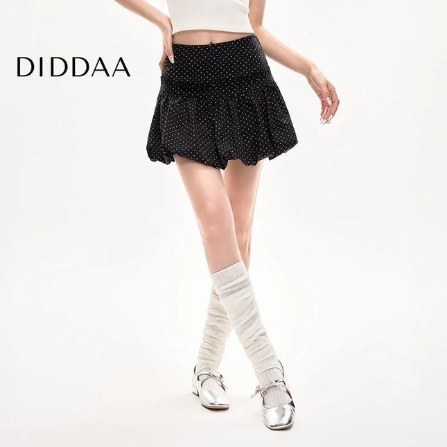 Black High-Waisted Polka Dot Chiffon A-Line Skirt - S / Black - Skirts