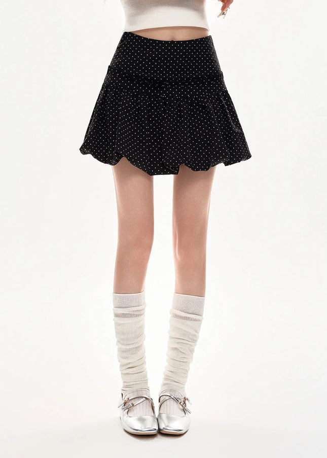 Black High-Waisted Polka Dot Chiffon A-Line Skirt - Skirts
