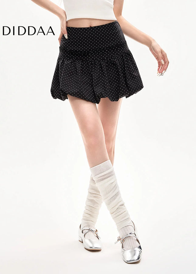Black High-Waisted Polka Dot Chiffon A-Line Skirt - Skirts