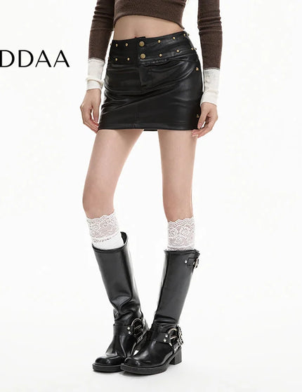 Black High-Waisted PU Leather A-Line Skirt for Women - S / Black - Skirts