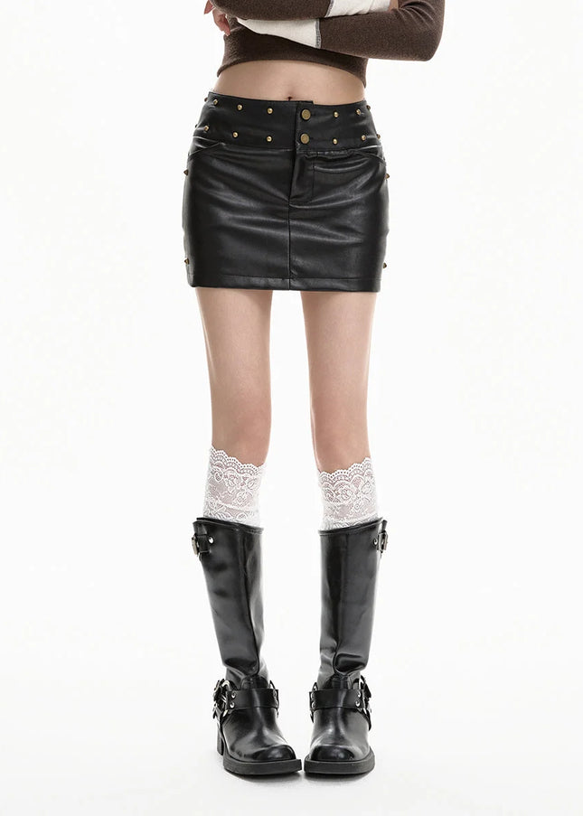 Black High-Waisted PU Leather A-Line Skirt for Women - Skirts