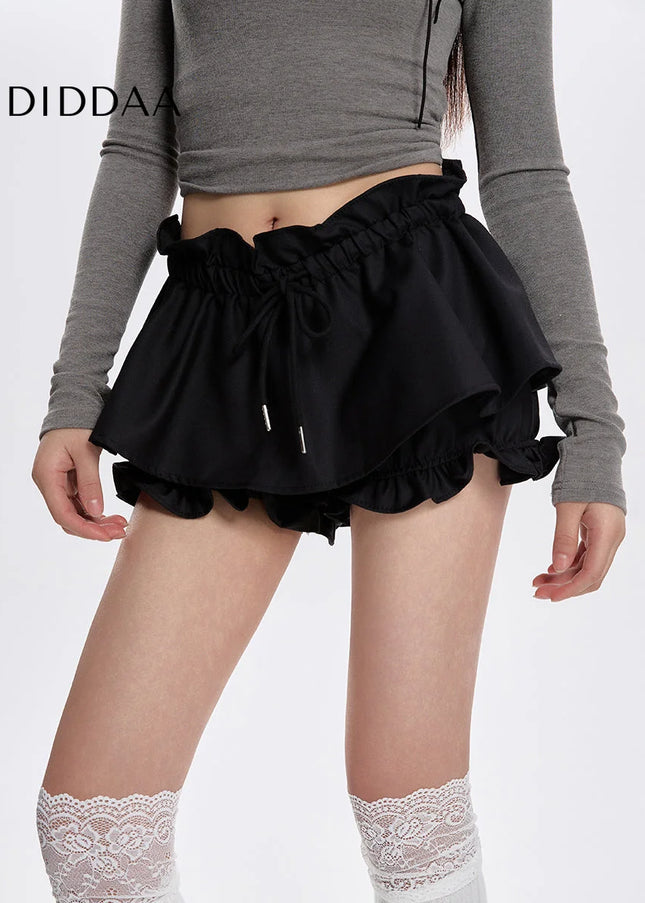 Black High-Waisted Slim A-Line Culottes Skirt Summer - Skirts