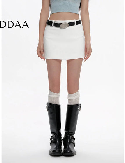 Black High-Waisted Slim A-Line Skirt for Women - S / White - Skirts