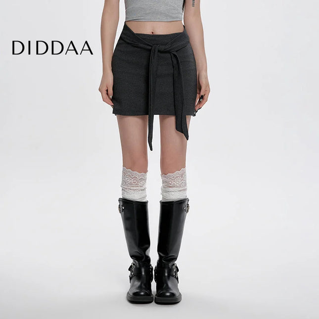 Black High-Waisted Slim A-Line Strappy Skirt for Women - S / Grey - Skirts