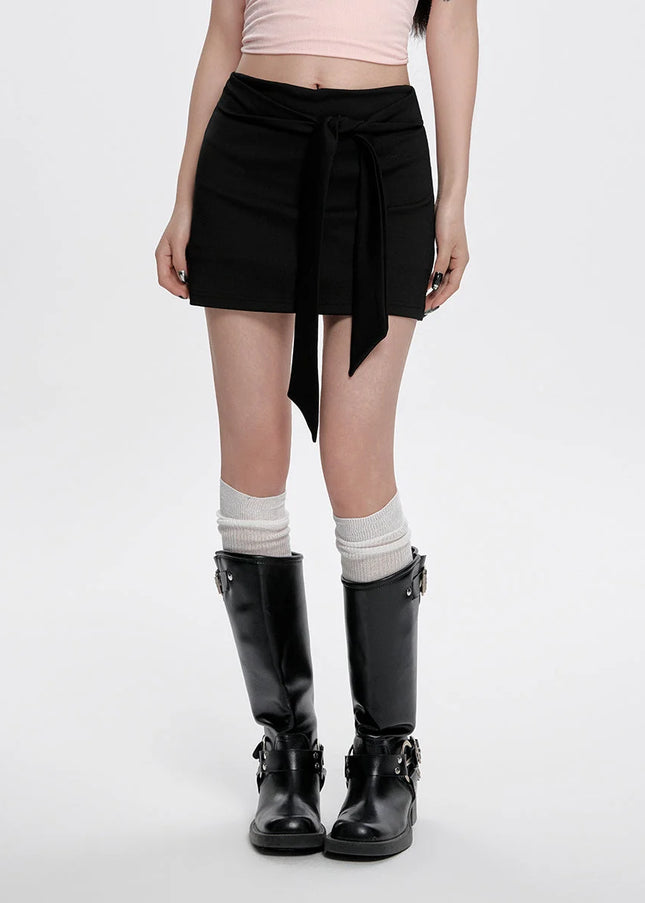 Black High-Waisted Slim A-Line Strappy Skirt for Women - Skirts