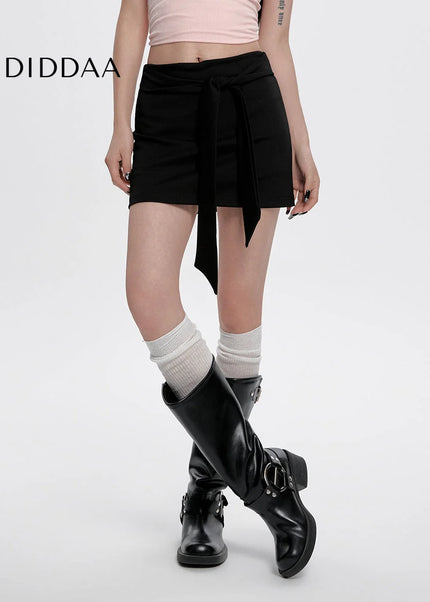 Black High-Waisted Slim A-Line Strappy Skirt for Women - Skirts