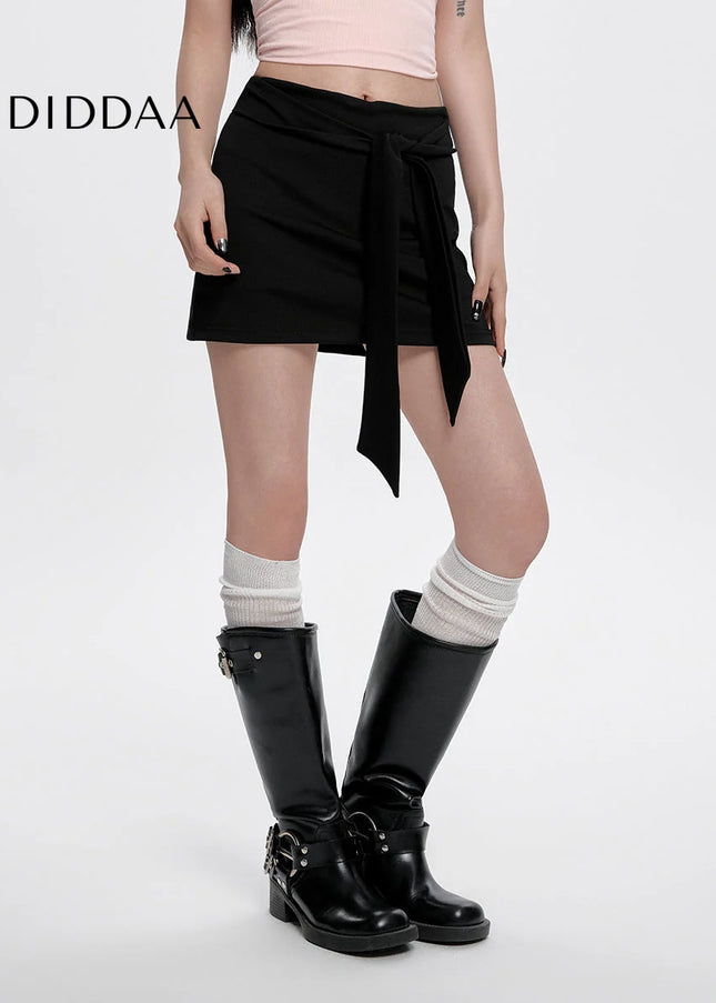 Black High-Waisted Slim A-Line Strappy Skirt for Women - Skirts