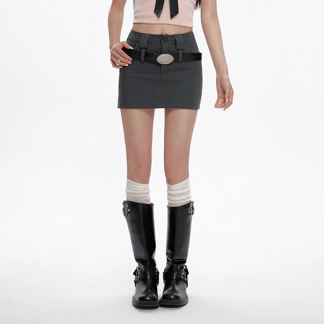 Black High-Waisted Slim A-Line Suit Skirt for Women - S / Grey - Skirts