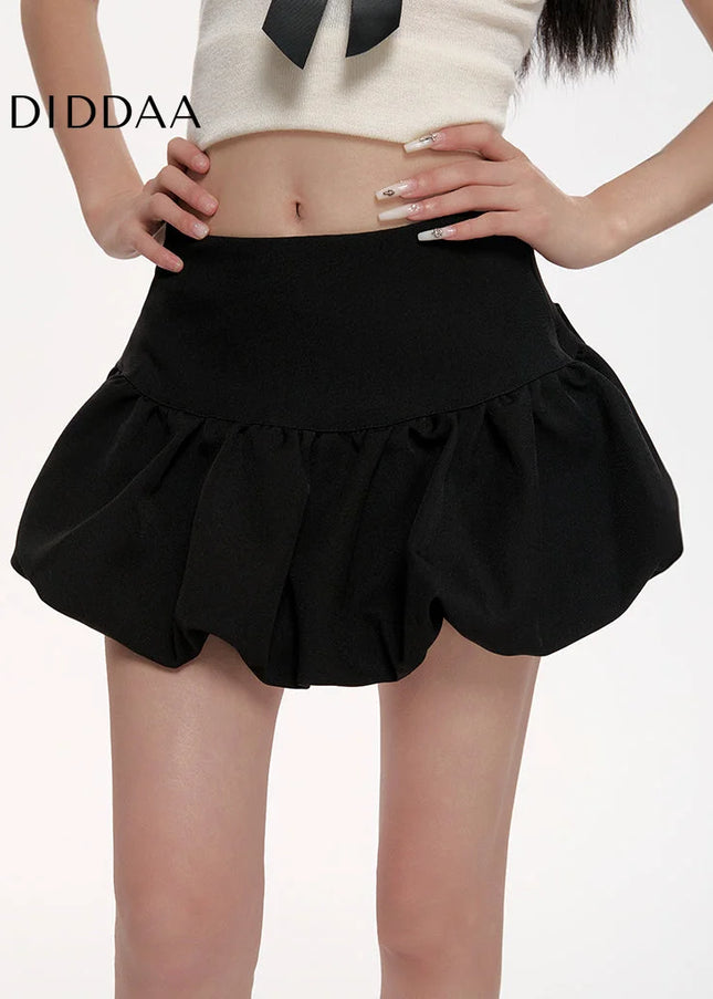 Black High-Waisted Slim Puffy Lantern Skirt Summer 2025 - Skirts