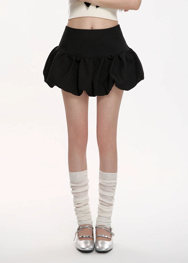 Black High-Waisted Slim Puffy Lantern Skirt Summer 2025 - Skirts