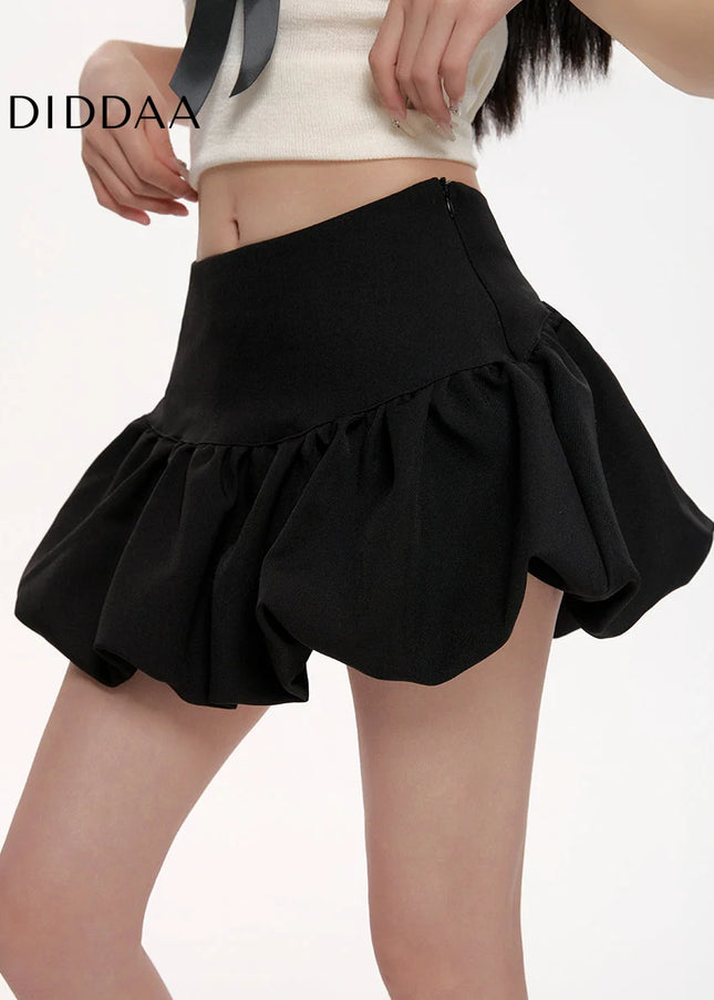 Black High-Waisted Slim Puffy Lantern Skirt Summer 2025 - Skirts