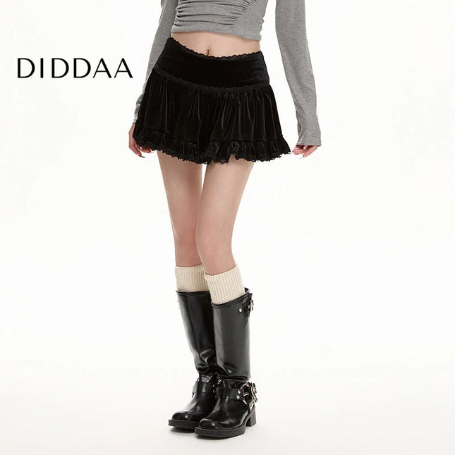 Black High-Waisted Thickened A-Line Velvet Skirt - S / Black - Skirts
