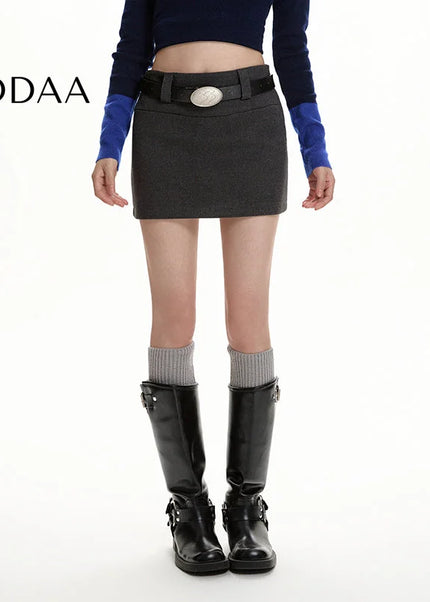 Gray High-Waisted Slim A-Line Woolen Skirt for Women - S / Grey - Skirts
