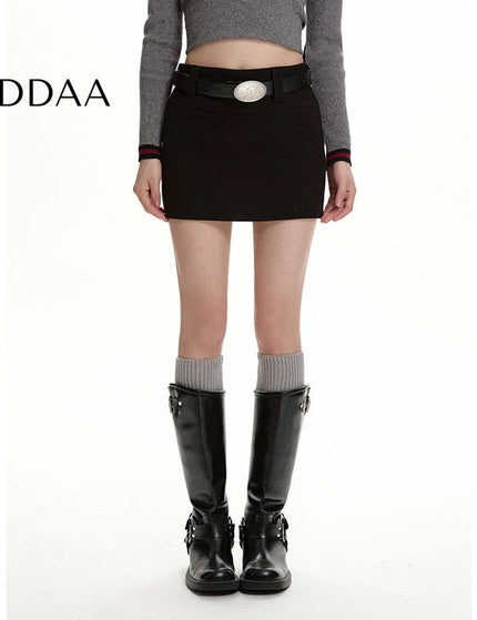 Gray High-Waisted Slim A-Line Woolen Skirt for Women - S / Black - Skirts