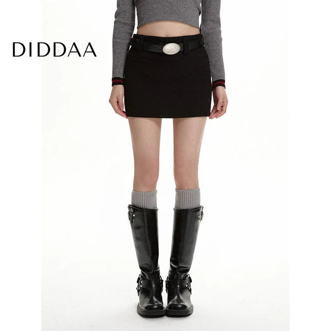 Gray High-Waisted Slim A-Line Woolen Skirt for Women - S / Black - Skirts