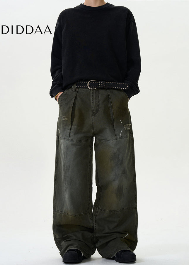 Black Ink-Splashed Cargo Pants for Trendy Casual Wear - Men’s Jeans