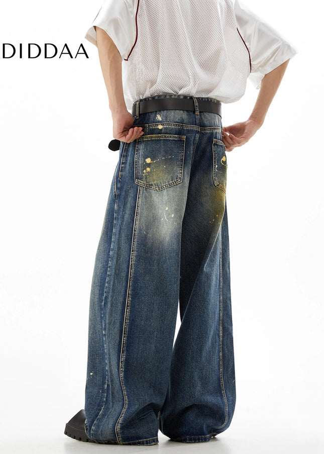 Black Ink-Splashed Loose Straight-Leg Jeans - Men’s Jeans