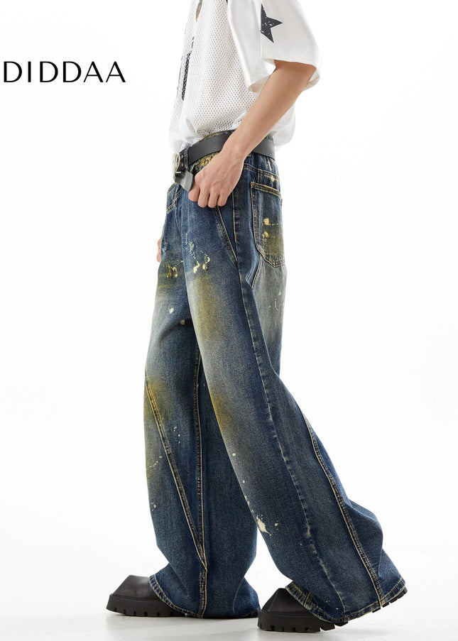 Black Ink-Splashed Loose Straight-Leg Jeans - Men’s Jeans