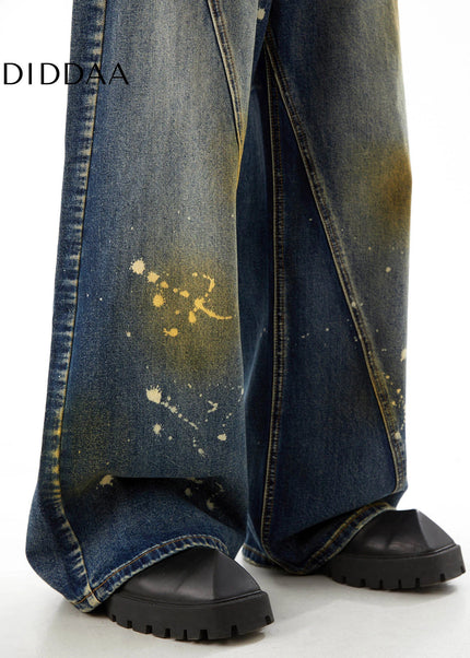 Black Ink-Splashed Loose Straight-Leg Jeans - Men’s Jeans