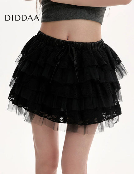 Black Lace High-Waisted A-Line Puffy Skirt for Women - S / Apricot - Skirts