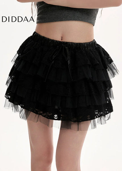 Black Lace High-Waisted A-Line Puffy Skirt for Women - S / Apricot - Skirts