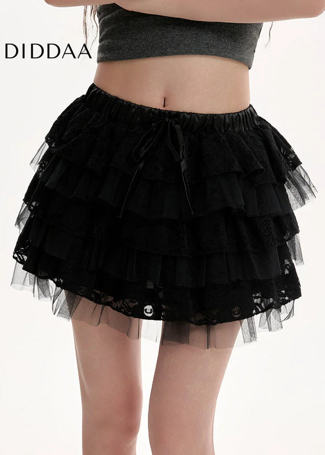 Black Lace High-Waisted A-Line Puffy Skirt for Women - S / Apricot - Skirts