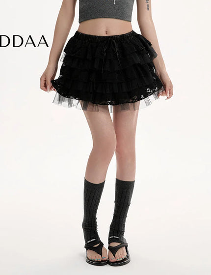 Black Lace High-Waisted A-Line Puffy Skirt for Women - S / Black - Skirts