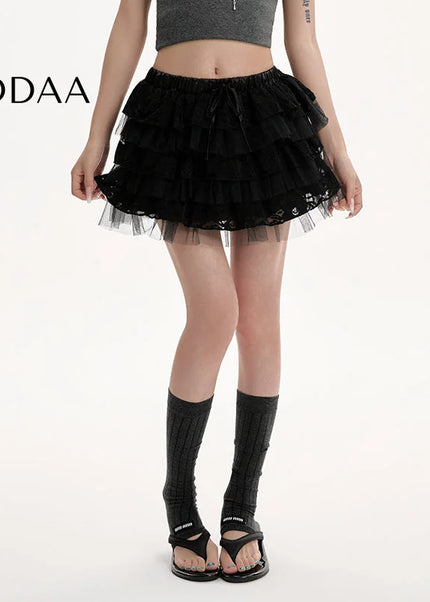 Black Lace High-Waisted A-Line Puffy Skirt for Women - S / Black - Skirts