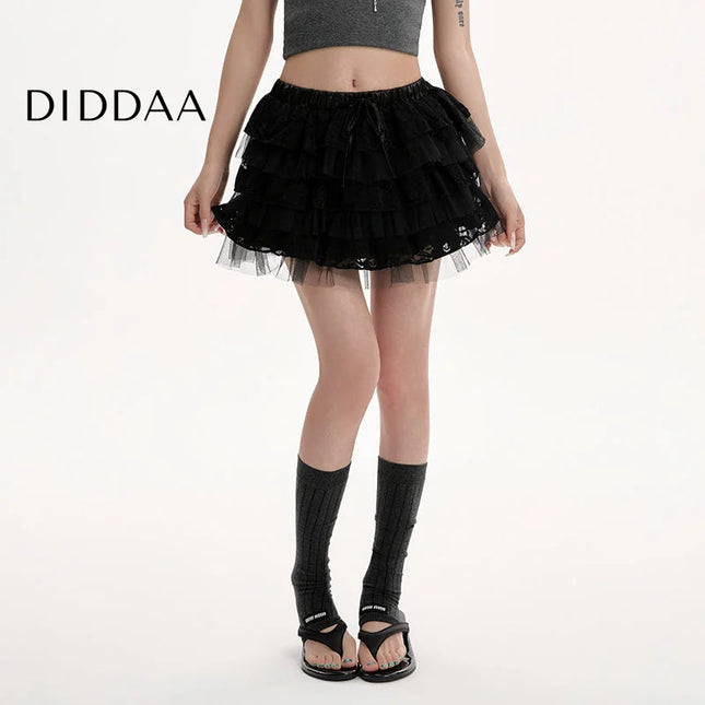 Black Lace High-Waisted A-Line Puffy Skirt for Women - S / Black - Skirts