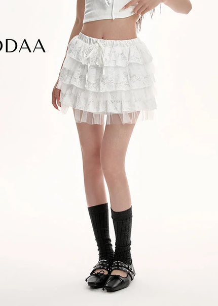 Black Lace High-Waisted A-Line Puffy Skirt for Women - S / White - Skirts