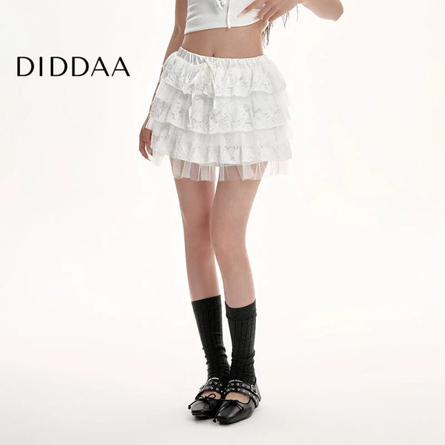 Black Lace High-Waisted A-Line Puffy Skirt for Women - S / White - Skirts