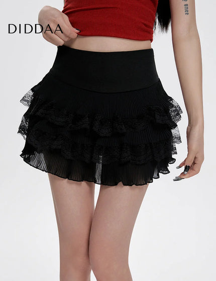 Black Lace Pressed Pleated High Waist A-Line Skirt - S / White - Skirts