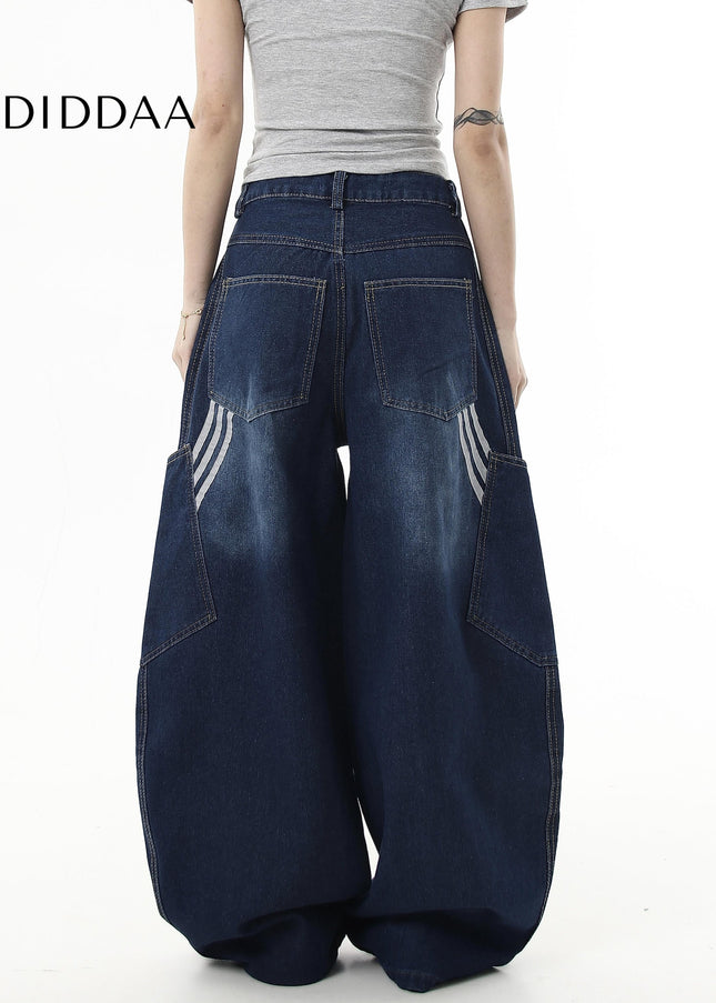 Black Large Pocket Cargo Scimitar Jeans Wide-Leg Pants - Women’s Jeans