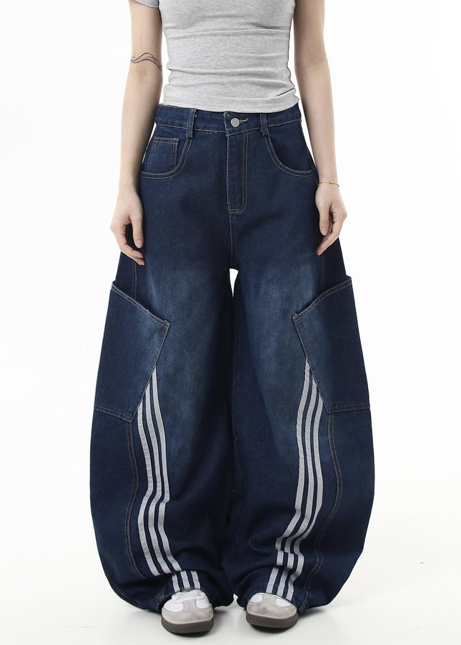 Black Large Pocket Cargo Scimitar Jeans Wide-Leg Pants - Women’s Jeans