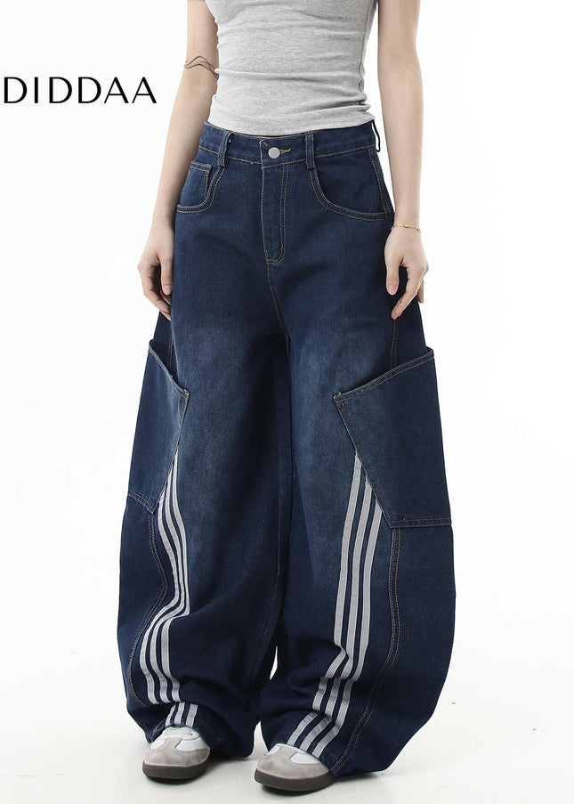 Black Large Pocket Cargo Scimitar Jeans Wide-Leg Pants - Women’s Jeans