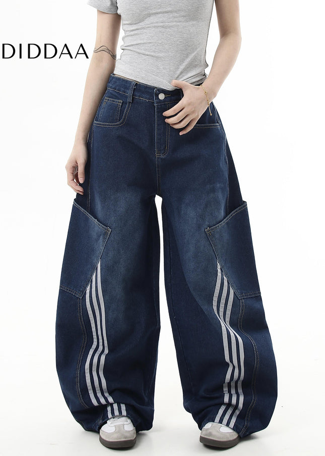 Black Large Pocket Cargo Scimitar Jeans Wide-Leg Pants - Women’s Jeans