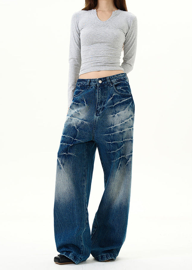 Black Lightning Pattern Wide-Leg Jeans Men’s Loose Fit - Women’s Jeans