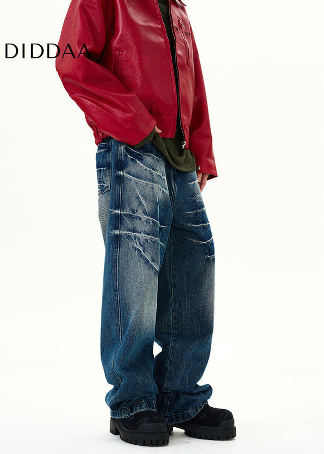 Black Lightning Pattern Wide-Leg Jeans Men’s Loose Fit - Women’s Jeans