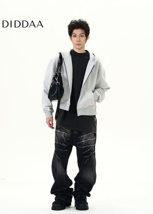 Black Lightning Pattern Wide-Leg Jeans Men’s Loose Fit - Women’s Jeans