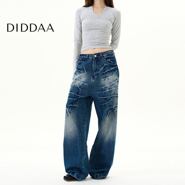 Black Lightning Pattern Wide-Leg Jeans Men’s Loose Fit - Women’s Jeans