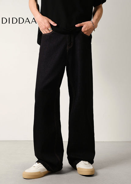 Black Loose Drape Wide-Leg Denim Jeans for Men - Men’s Jeans