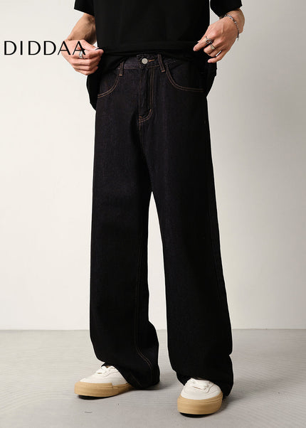 Black Loose Drape Wide-Leg Denim Jeans for Men - Men’s Jeans